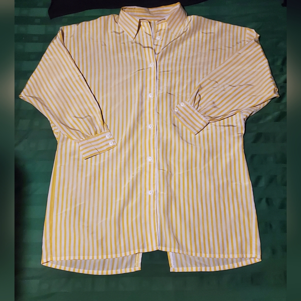 Striped Yellow and White Button Up Shirt
